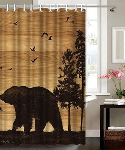 Rustic Cabin Forest Bear Print Shower Curtain - Bathroom Decor
