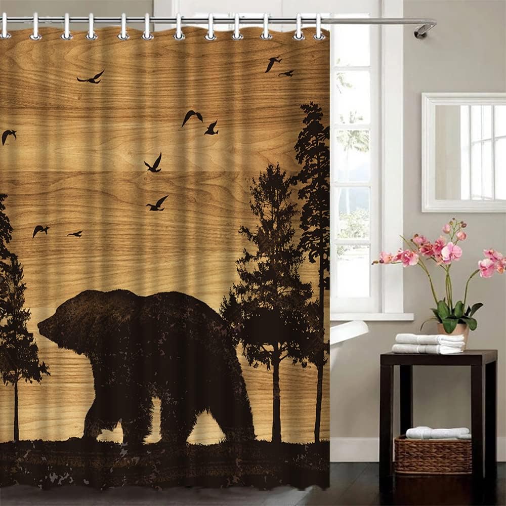 Rustic Cabin Forest Bear Print Shower Curtain - Bathroom Decor