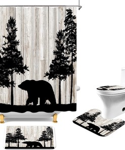 Rustic Cabin Forest Wild Animal Print Shower Curtain Set - Bathroom Accessories