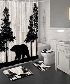 Rustic Cabin Forest Wild Animal Print Shower Curtain Set - Bathroom Accessories