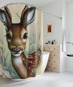 Rustic Cabin Hunter Shower Curtain With Deer Prints