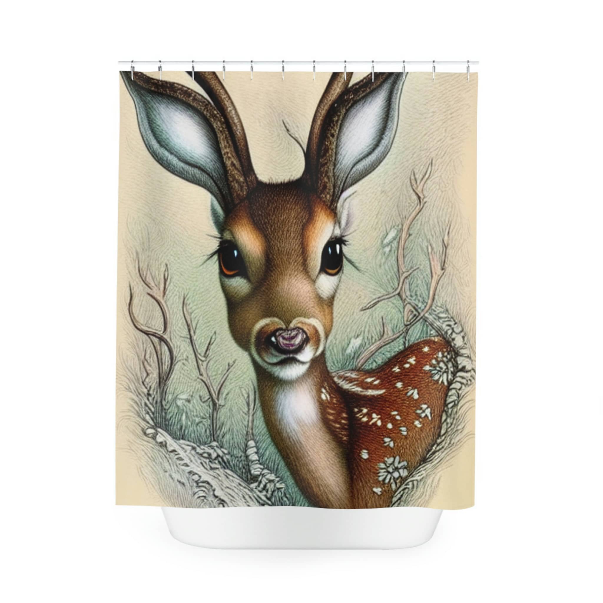 Rustic Cabin Hunter Shower Curtain With Deer Prints - Image 2