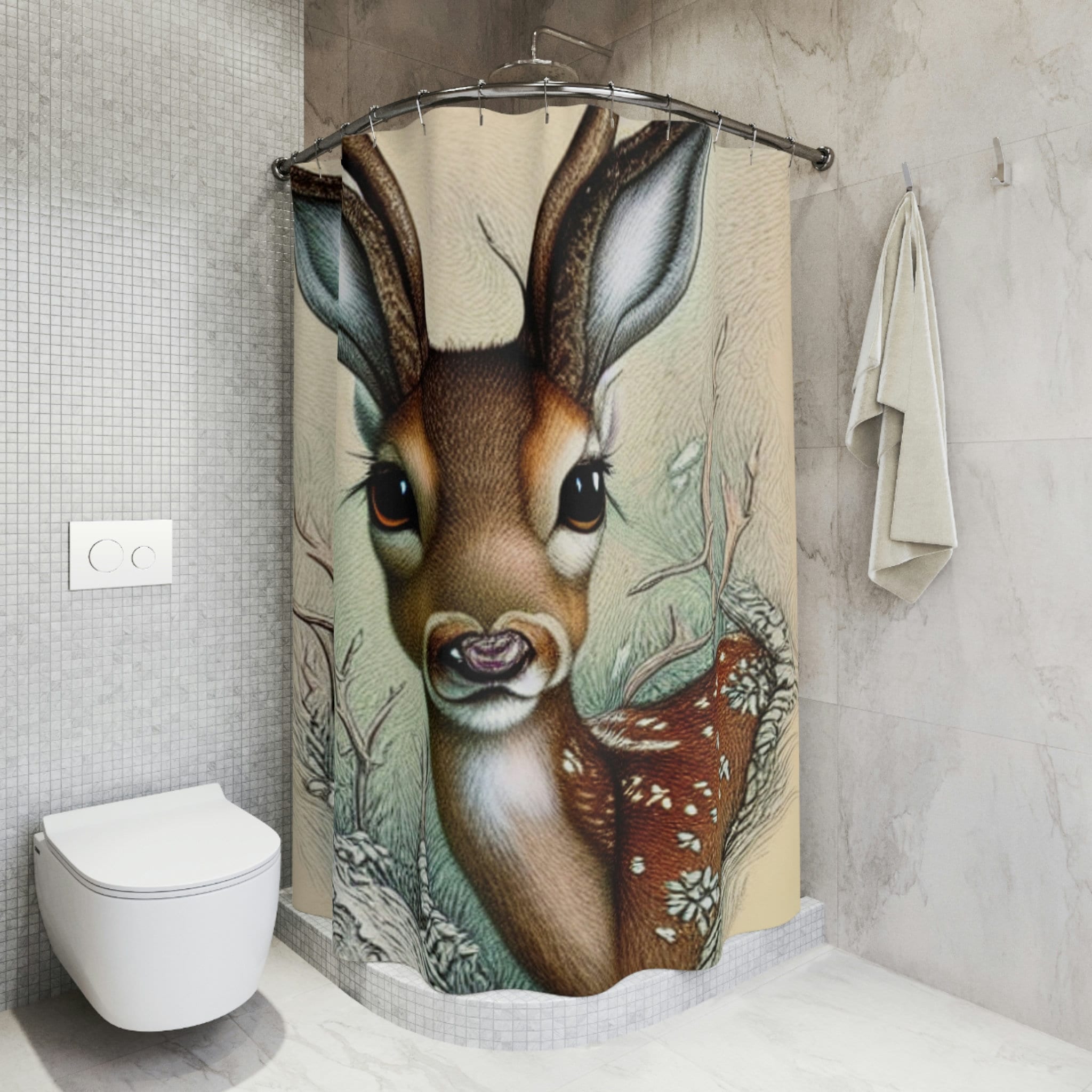 Rustic Cabin Hunter Shower Curtain With Deer Prints - Image 4