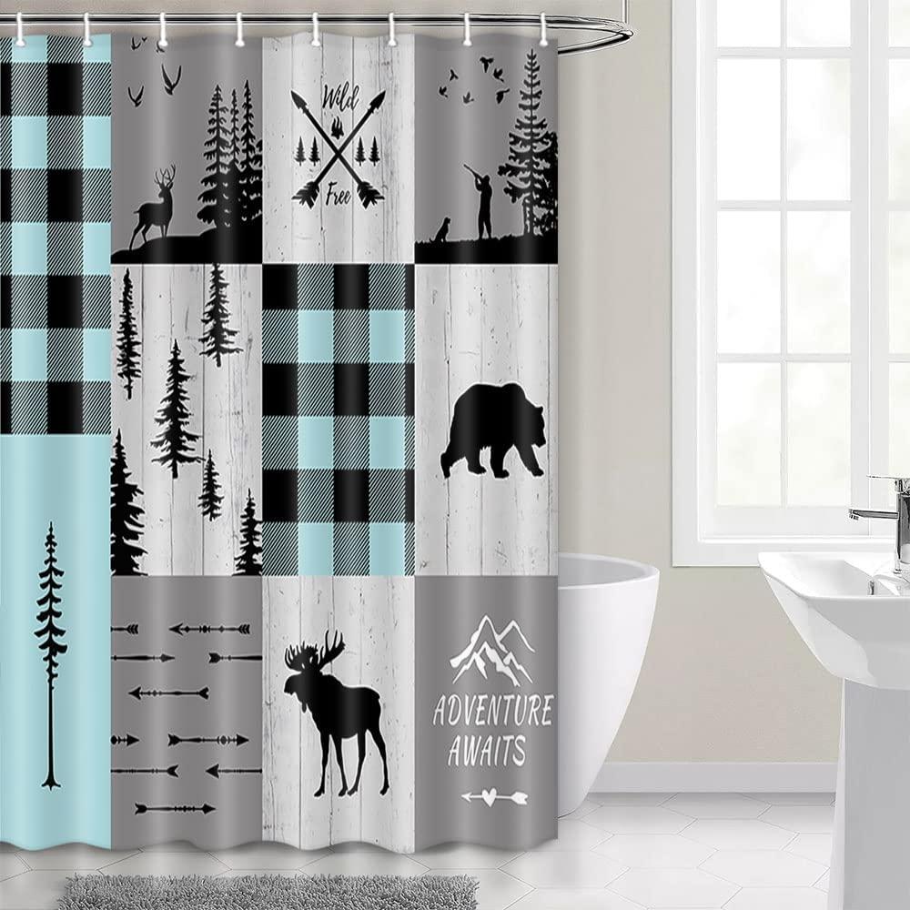 Rustic Cabin Lodge Bear Moose Deer Trees Decor Shower Curtain - Image 2