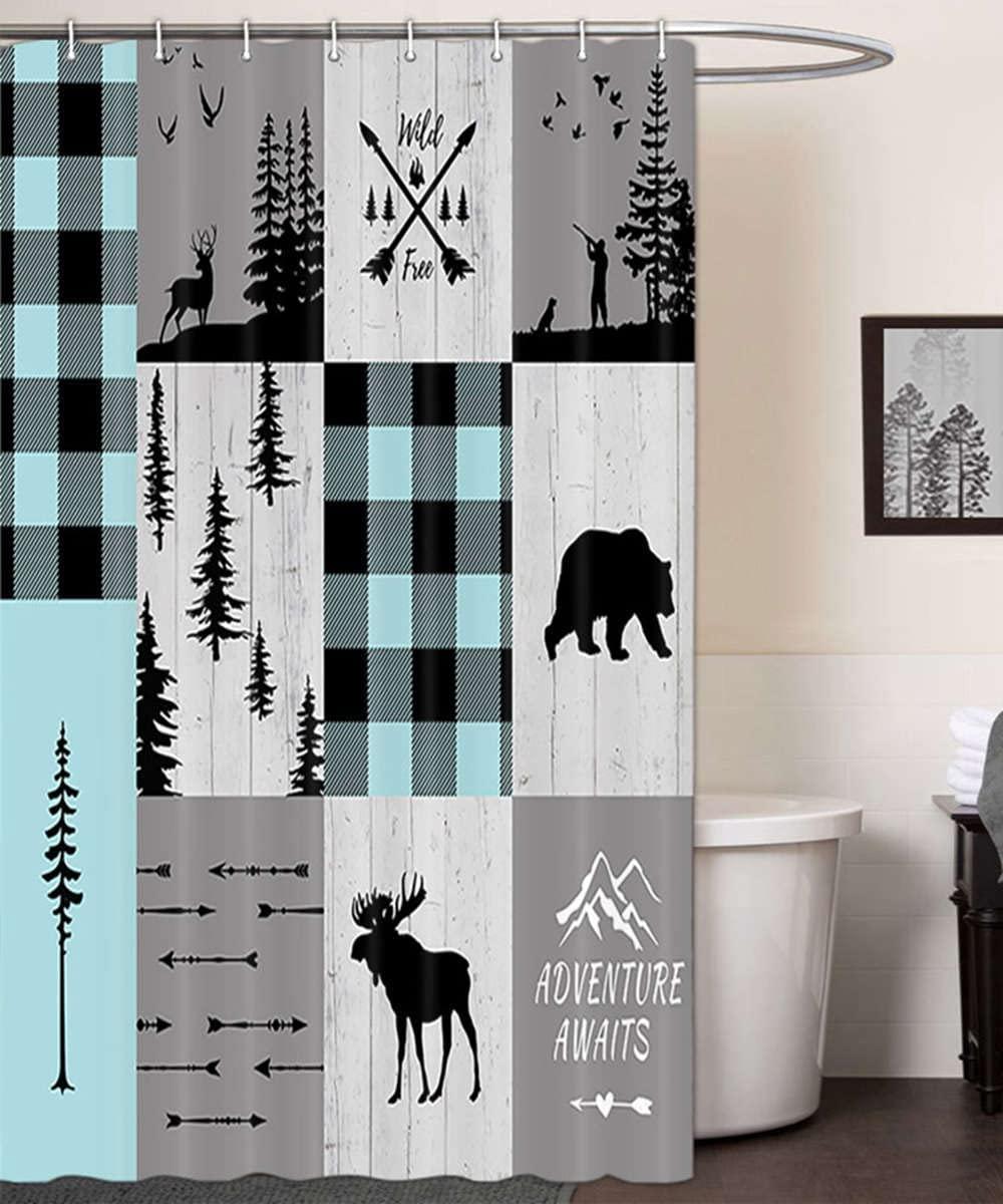 Rustic Cabin Lodge Bear Moose Deer Trees Decor Shower Curtain - Image 3