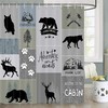 Rustic Cabin Shower Curtain With Bear Deer Country Lodge Bear Moose Design