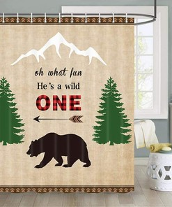 Rustic Cabin Shower Curtain With Wild Animals And Forest Print, Perfect For Nature Lovers
