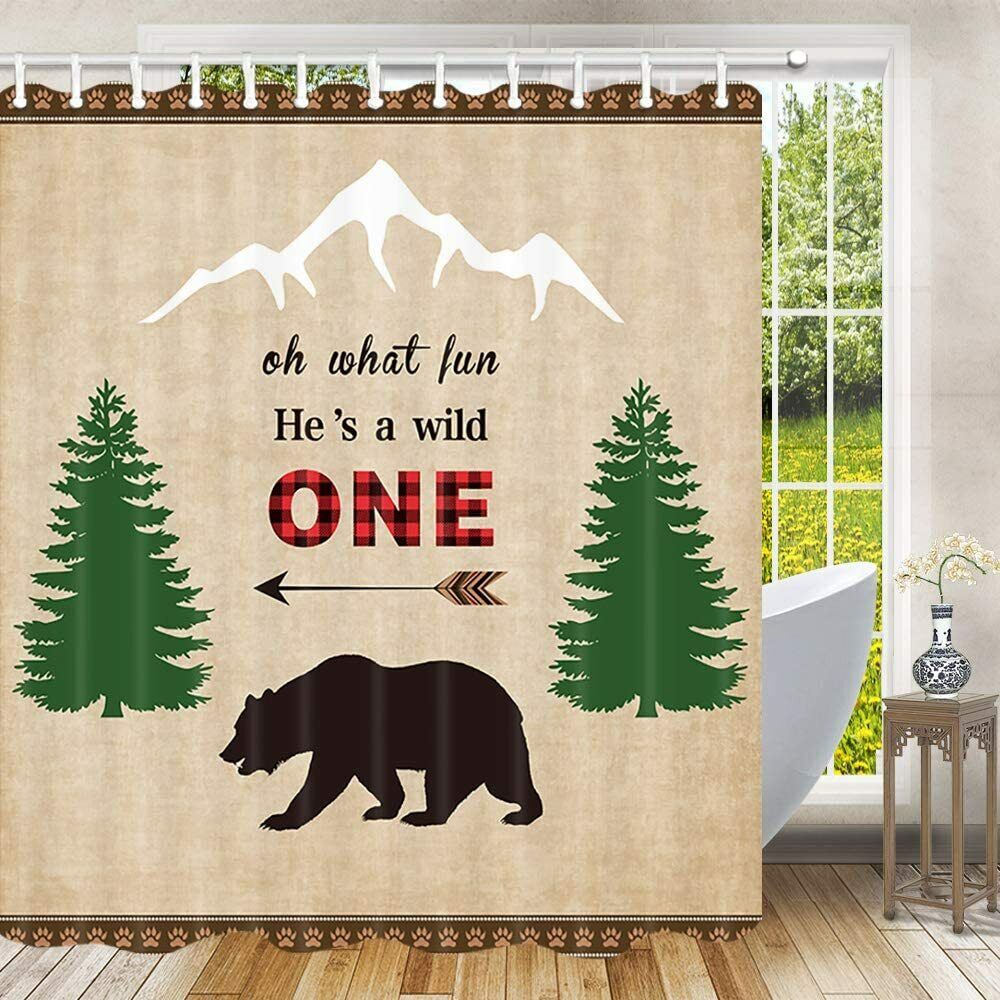 Rustic Cabin Shower Curtain With Wild Animals And Forest Print, Perfect For Nature Lovers - Image 2