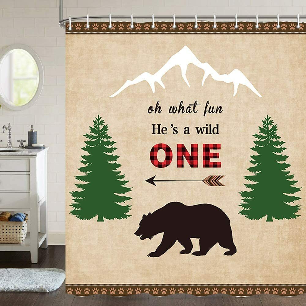 Rustic Cabin Shower Curtain With Wild Animals And Forest Print, Perfect For Nature Lovers - Image 3