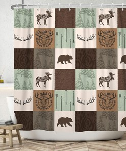 Rustic Cabin Shower Curtain for Wildlife Animals Outdoor Hunting Adventure Themed Bathroom Decor
