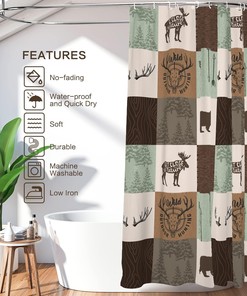 Rustic Cabin Shower Curtain for Wildlife Animals Outdoor Hunting Adventure Themed Bathroom Decor