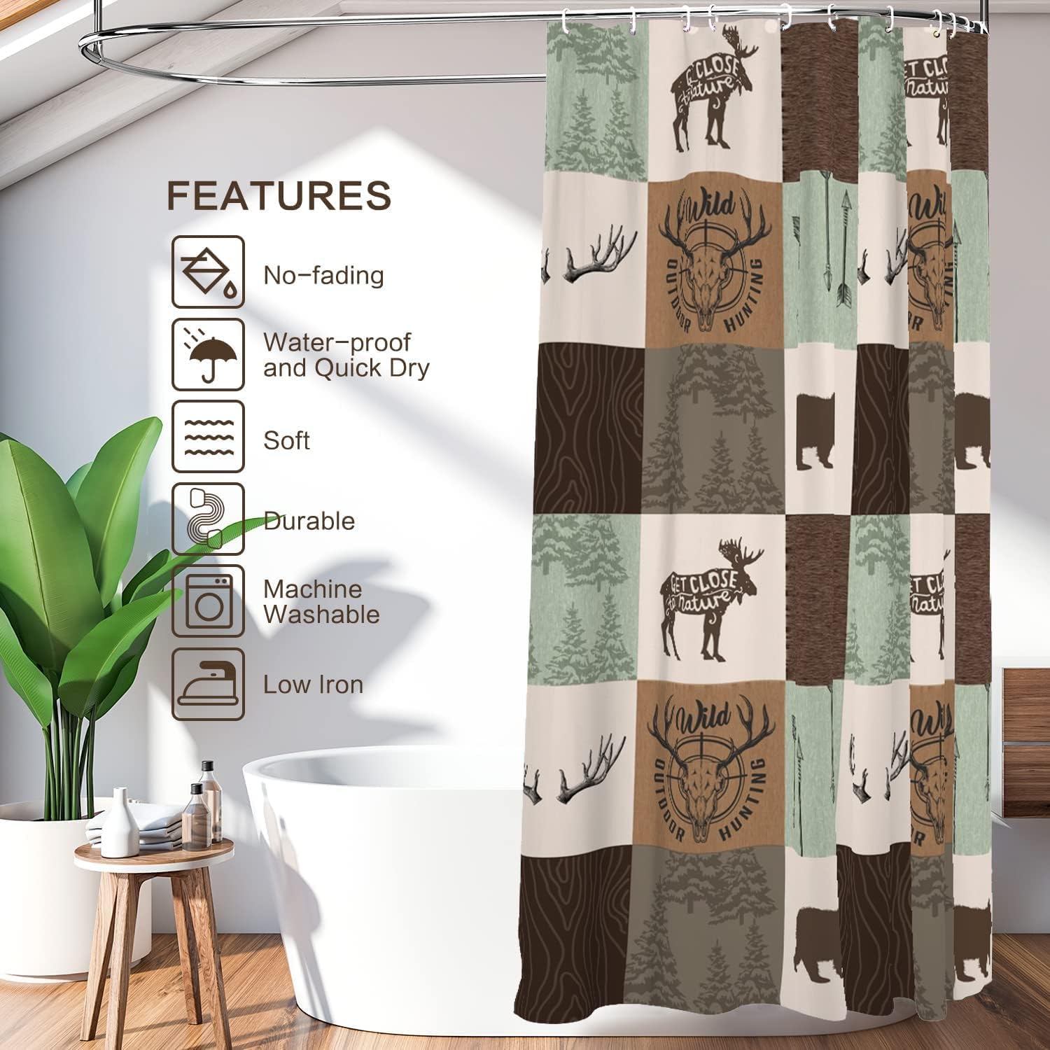 Rustic Cabin Shower Curtain for Wildlife Animals Outdoor Hunting Adventure Themed Bathroom Decor
