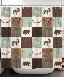Rustic Cabin Shower Curtain for Wildlife Animals Outdoor Hunting Adventure Themed Bathroom Decor