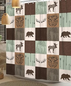 Rustic Cabin Shower Curtain for Wildlife Animals Outdoor Hunting Adventure Themed Bathroom Decor