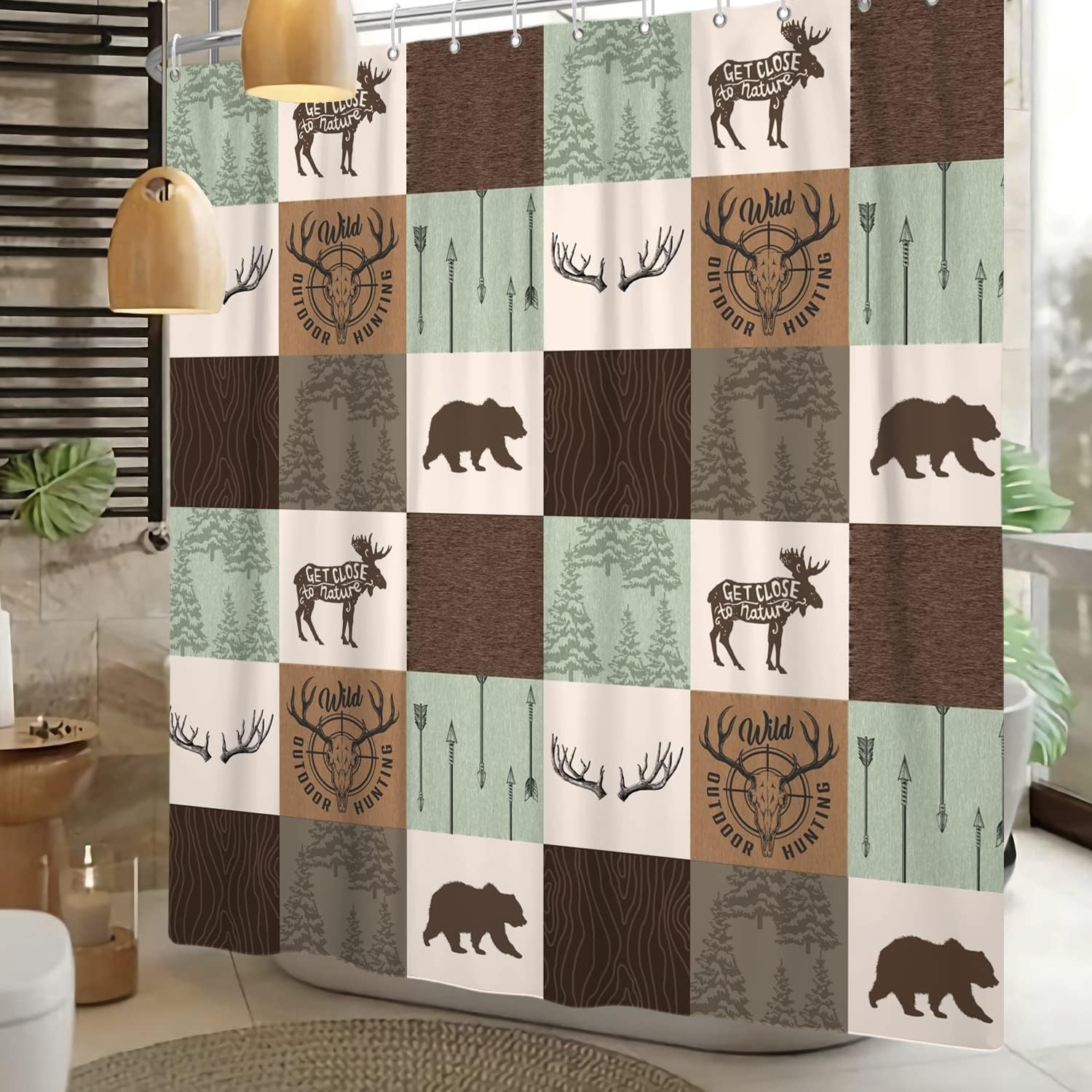 Rustic Cabin Shower Curtain for Wildlife Animals Outdoor Hunting Adventure Themed Bathroom Decor