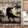 Rustic Cabin Wildlife Dinosaur Shower Curtain for Funny Forest Bathroom Decor