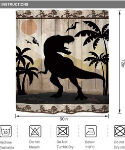 Rustic Cabin Wildlife Dinosaur Shower Curtain for Funny Forest Bathroom Decor