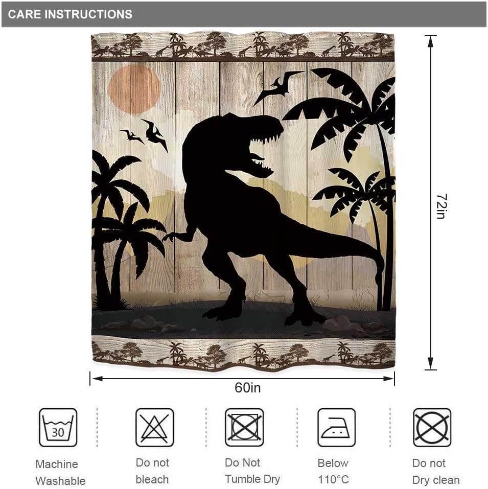 Rustic Cabin Wildlife Dinosaur Shower Curtain for Funny Forest Bathroom Decor