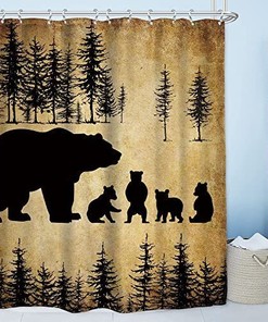 Rustic Cabin Wildlife Funny Bear Shower Curtain, Bathroom Accessories Cloth Fabric