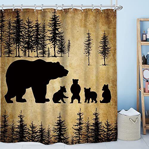Rustic Cabin Wildlife Funny Bear Shower Curtain, Bathroom Accessories Cloth Fabric
