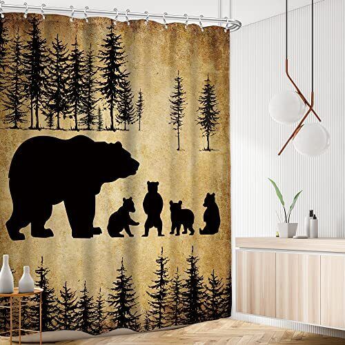Rustic Cabin Wildlife Funny Bear Shower Curtain, Bathroom Accessories Cloth Fabric - Image 2