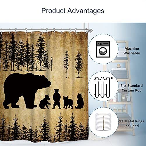 Rustic Cabin Wildlife Funny Bear Shower Curtain, Bathroom Accessories Cloth Fabric - Image 3