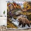 Rustic Cabin Wildlife Shower Curtain Set for Bathroom, Country Lodge Woodland Fish Duck Hunting Camo Restroom Decor