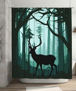 Rustic Cabin Wildlife Woodland Hunting Unique Shower Curtain Forest Moose Pattern On Brown