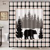 Rustic Cabin Woodland Wildlife Shower Curtain - Bear Moose Safari Decor With Farmhouse Buffalo Lattice Fabric
