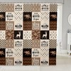 Rustic Camper Kids Shower Curtain Featuring Camo Deer Antlers Silhouettes, Bears, Plaids, Arrows Boho Brown