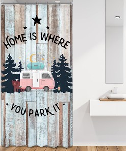 Rustic Camper RV and Forest Landscape Printed Waterproof Fabric Shower Curtain