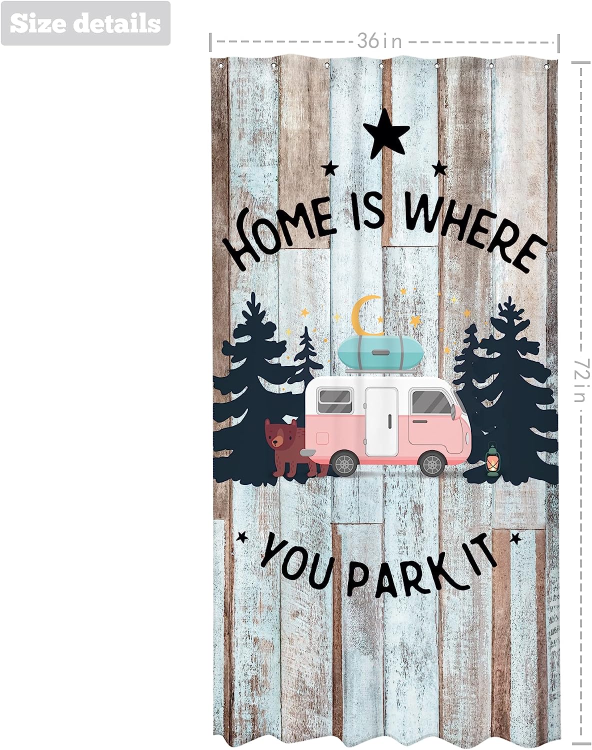 Rustic Camper RV and Forest Landscape Printed Waterproof Fabric Shower Curtain