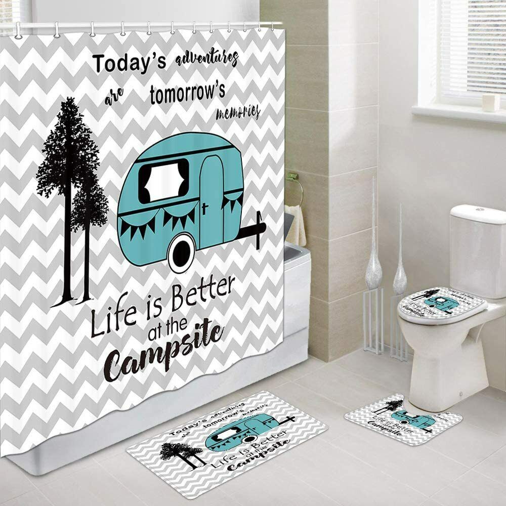 Rustic Camper Rv Shower Curtain, Ideal For Any Camping-Fan'S Bathroom
