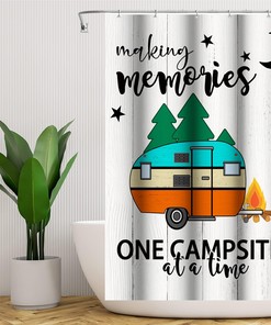Rustic Camper Trailer Shower Curtain, Perfect For Outdoor Camping Adventure Bathroom