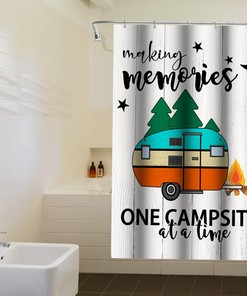 Rustic Camper Trailer Shower Curtain, Perfect For Outdoor Camping Adventure Bathroom