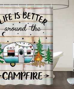 Rustic Camping Trees Vintage Shower Curtain for Camper Trailer