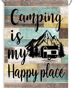 Rustic Camping Vintage Country Wooden Board Happy Camp Shower Curtain