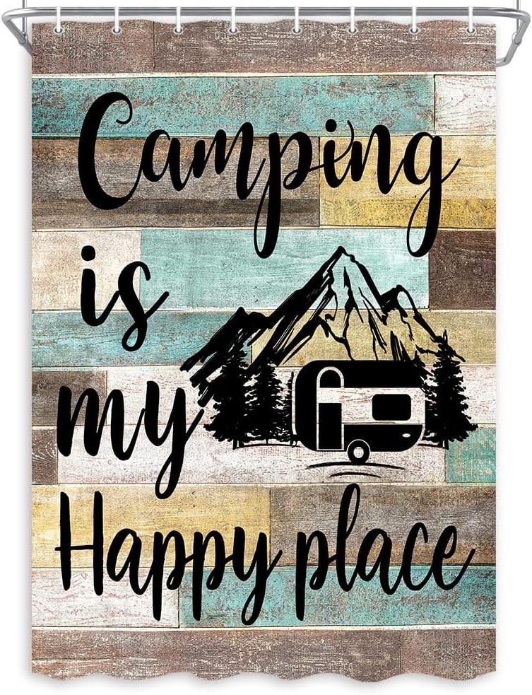 Rustic Camping Vintage Country Wooden Board Happy Camp Shower Curtain