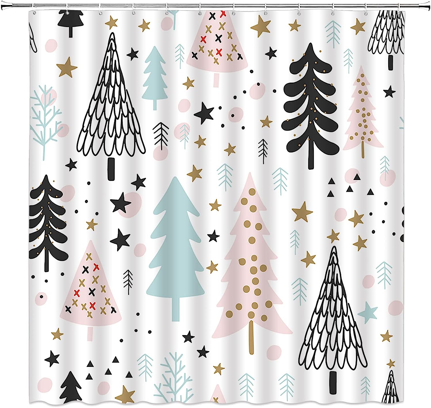 Rustic Cartoon Bathroom Curtains With Pine Tree Forest Winter Holiday Merry Christmas Shower Curtain