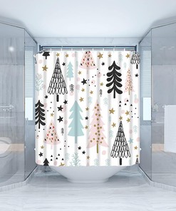 Rustic Cartoon Bathroom Curtains With Pine Tree Forest Winter Holiday Merry Christmas Shower Curtain