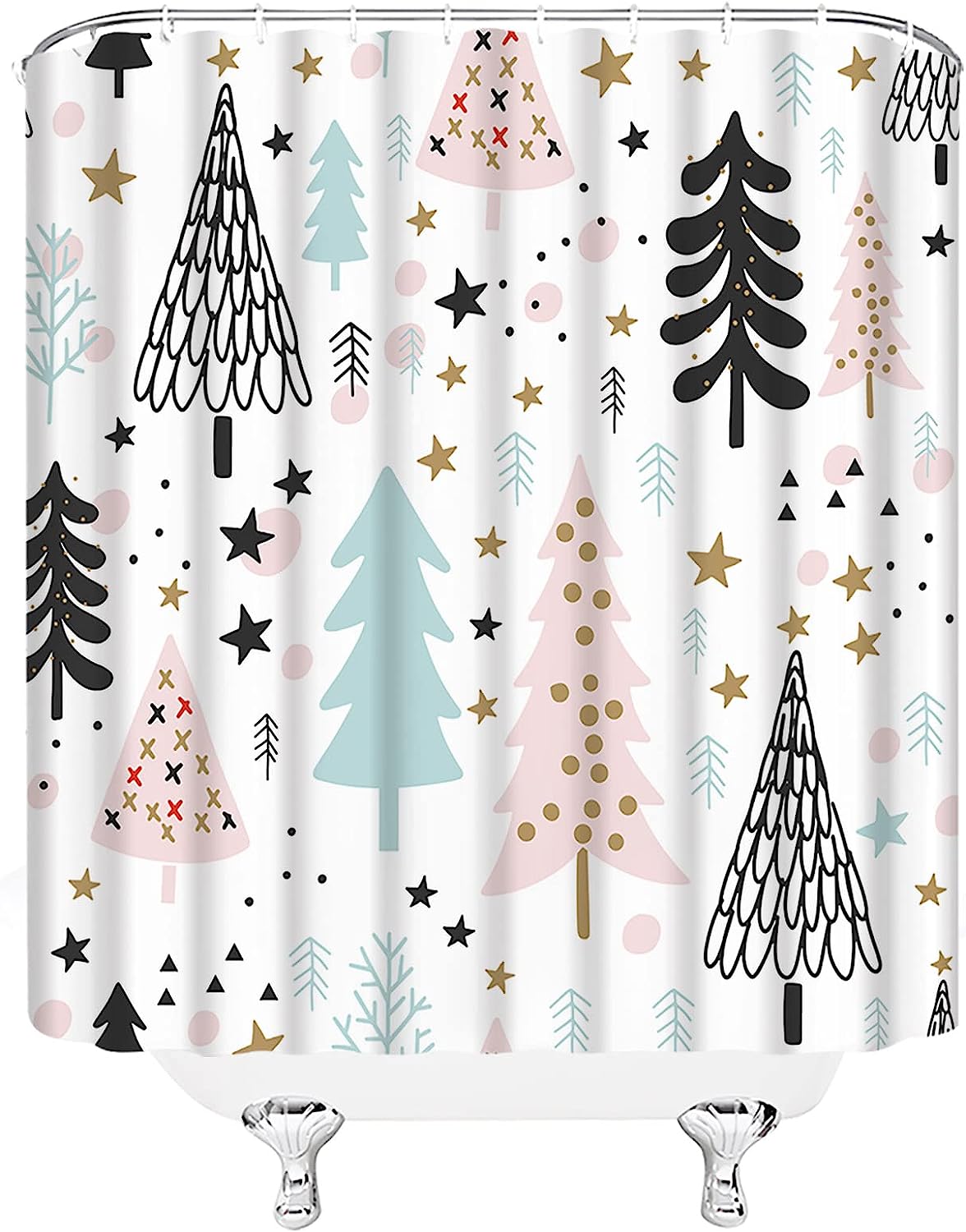 Rustic Cartoon Bathroom Curtains With Pine Tree Forest Winter Holiday Merry Christmas Shower Curtain