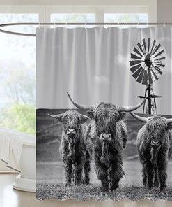 Rustic Cattle Windmill Shower Curtain - Western Farm Animal Bathroom Decor