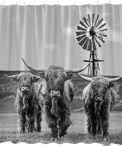 Rustic Cattle Windmill Shower Curtain - Western Farm Animal Bathroom Decor