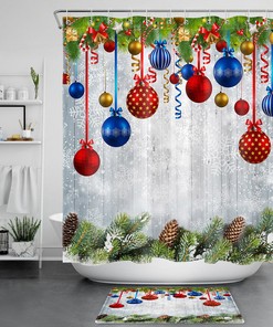 Rustic Christmas Shower Curtain - Pine Cone And Snowflake Plank Bathroom Decor