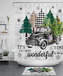 Rustic Christmas Truck with Snowflake and Tree Shower Curtain for Bathroom Decor