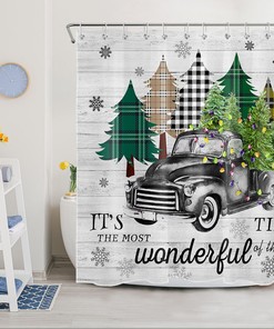 Rustic Christmas Truck with Snowflake and Tree Shower Curtain for Bathroom Decor