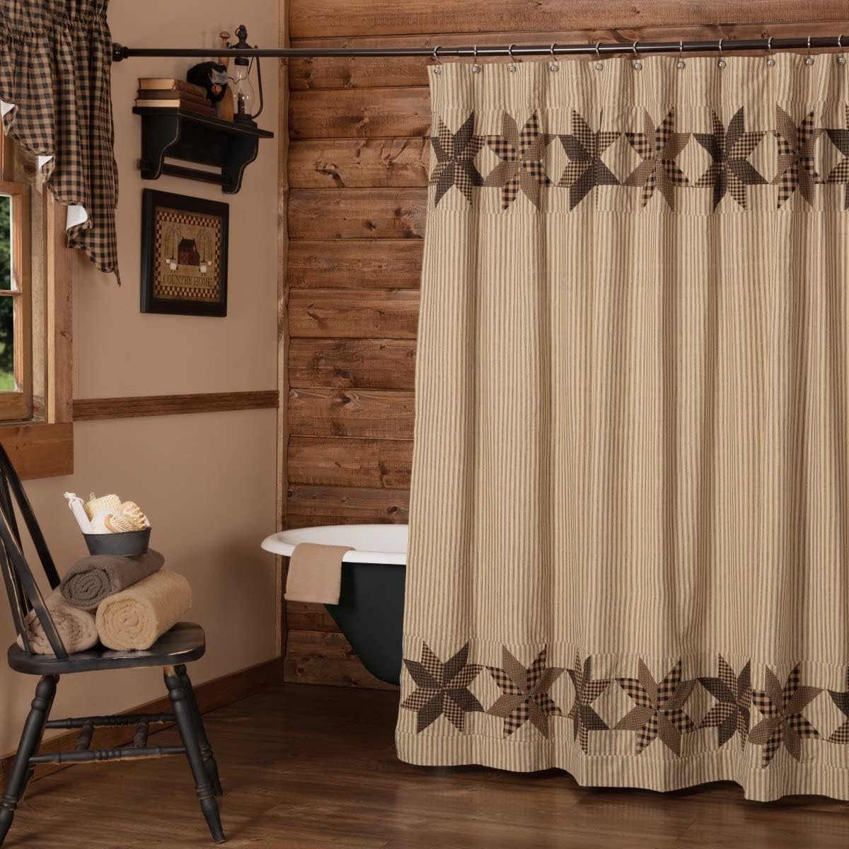 Rustic Country Black Eight Point Bedding Collection Shower Curtain, Bella Taylor Home