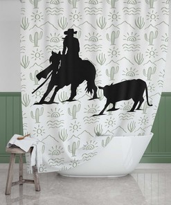Rustic Cow Cutting And Reining Horse Shower Curtain - Waterproof And Stylish