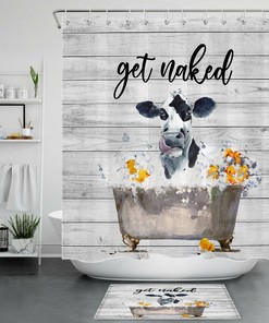 Rustic Cow Planks Print Shower Curtain For Vintage Bathroom