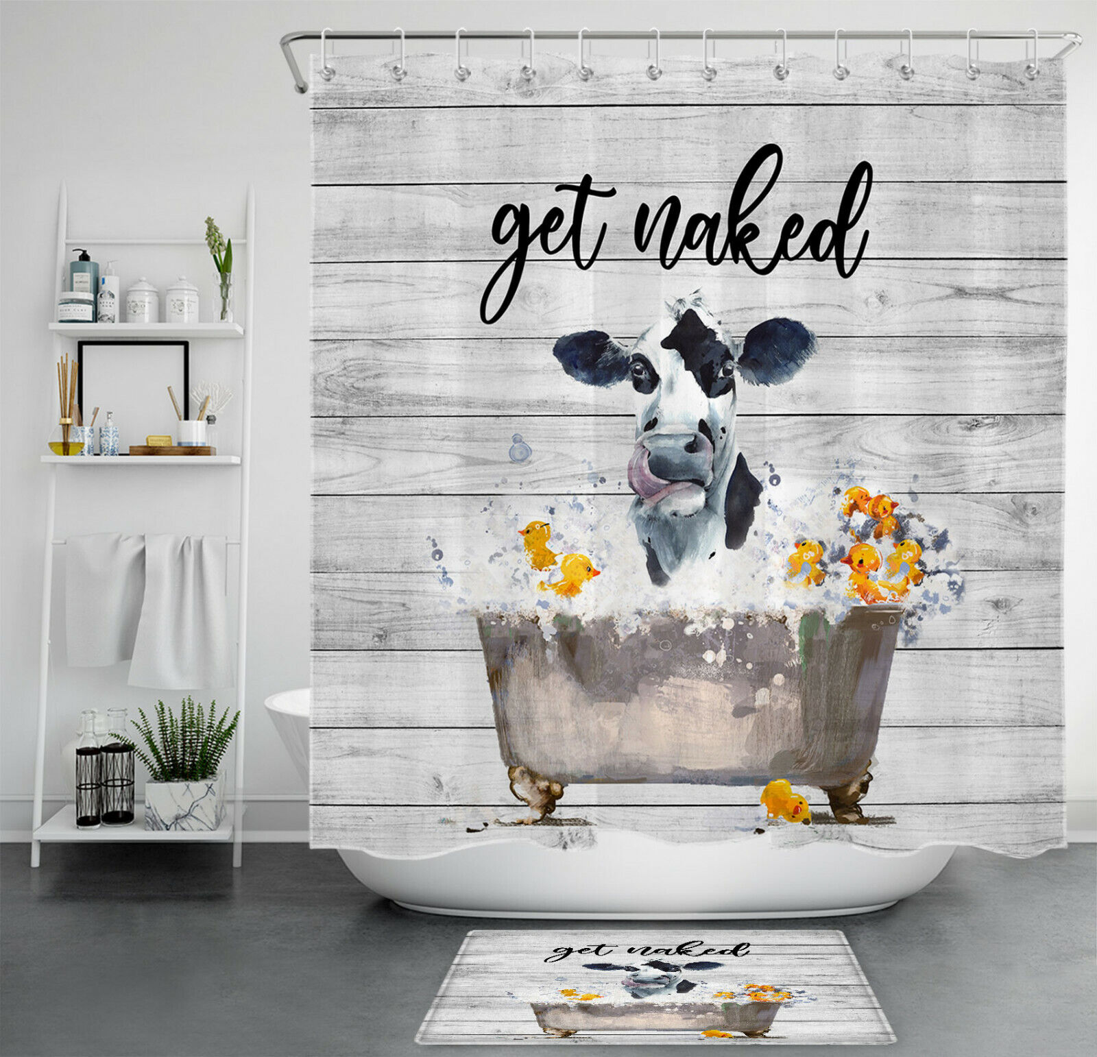 Rustic Cow Planks Print Shower Curtain For Vintage Bathroom